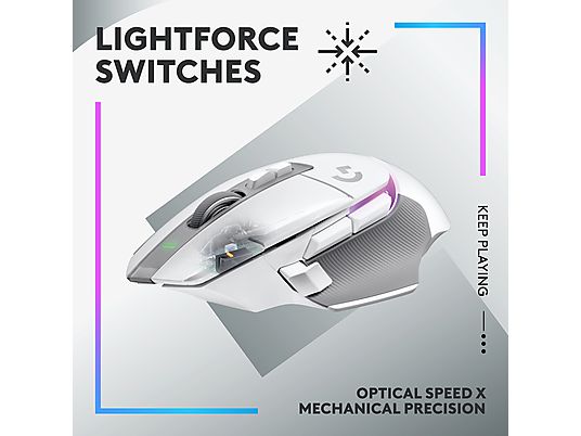 LOGITECH G502 X PLUS - Gaming Maus, Kabellos, Optisch mit Leuchtdioden, 25600 dpi, Weiss