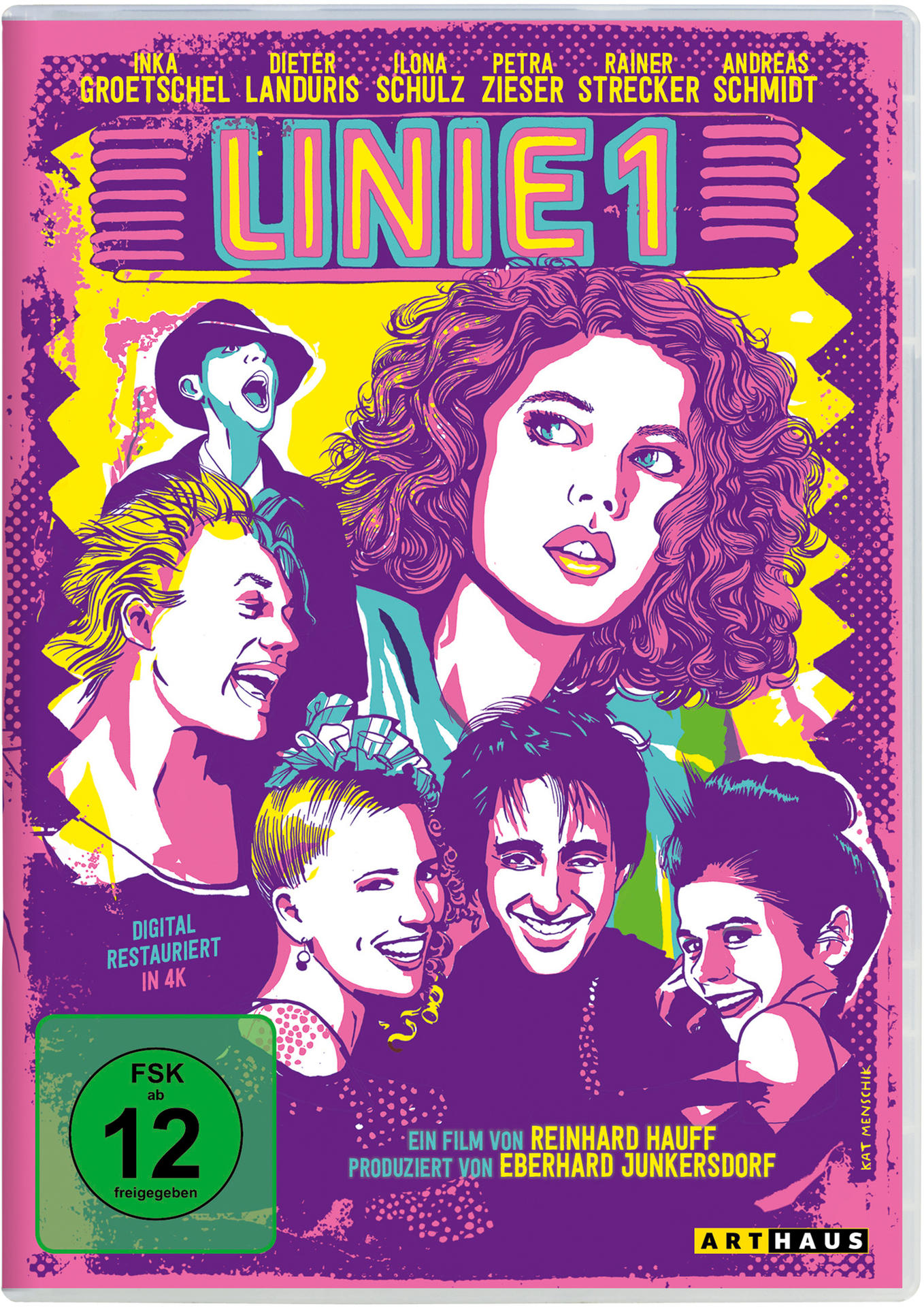 DVD-Cover für Linie 1, mit verschiedenen Personen und Retro-Design.