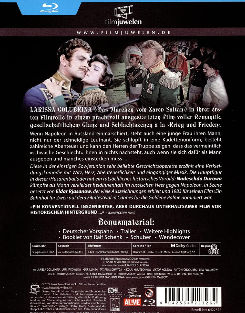 Rückseite einer Blu-ray-Hülle mit Text und Bildern einer Filmszene.