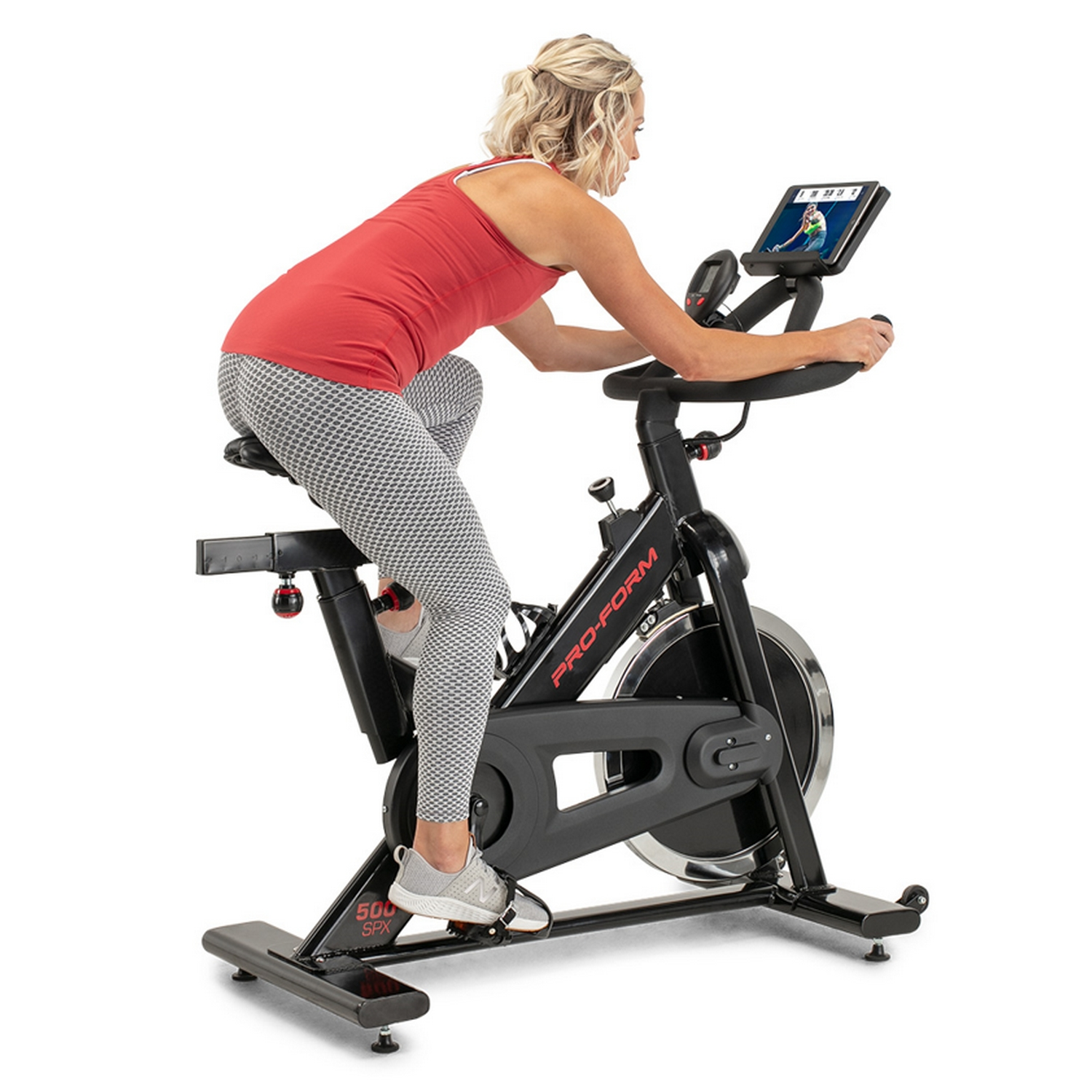 Bicicleta estática - ProForm 500 SPX, Hasta 115 kg, Pantalla LCD, Volante de 18 kg, Asiento ajustable, Negro