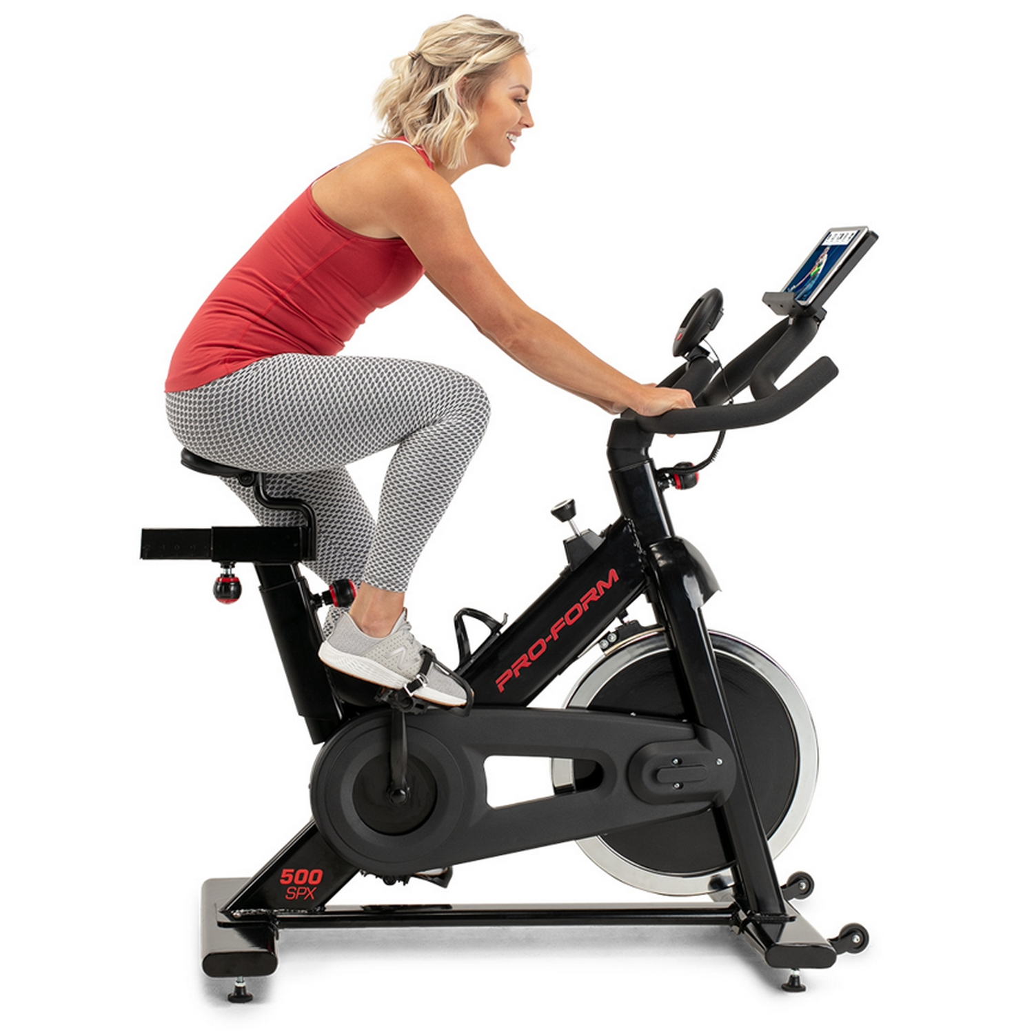 Bicicleta estática - ProForm 500 SPX, Hasta 115 kg, Pantalla LCD, Volante de 18 kg, Asiento ajustable, Negro
