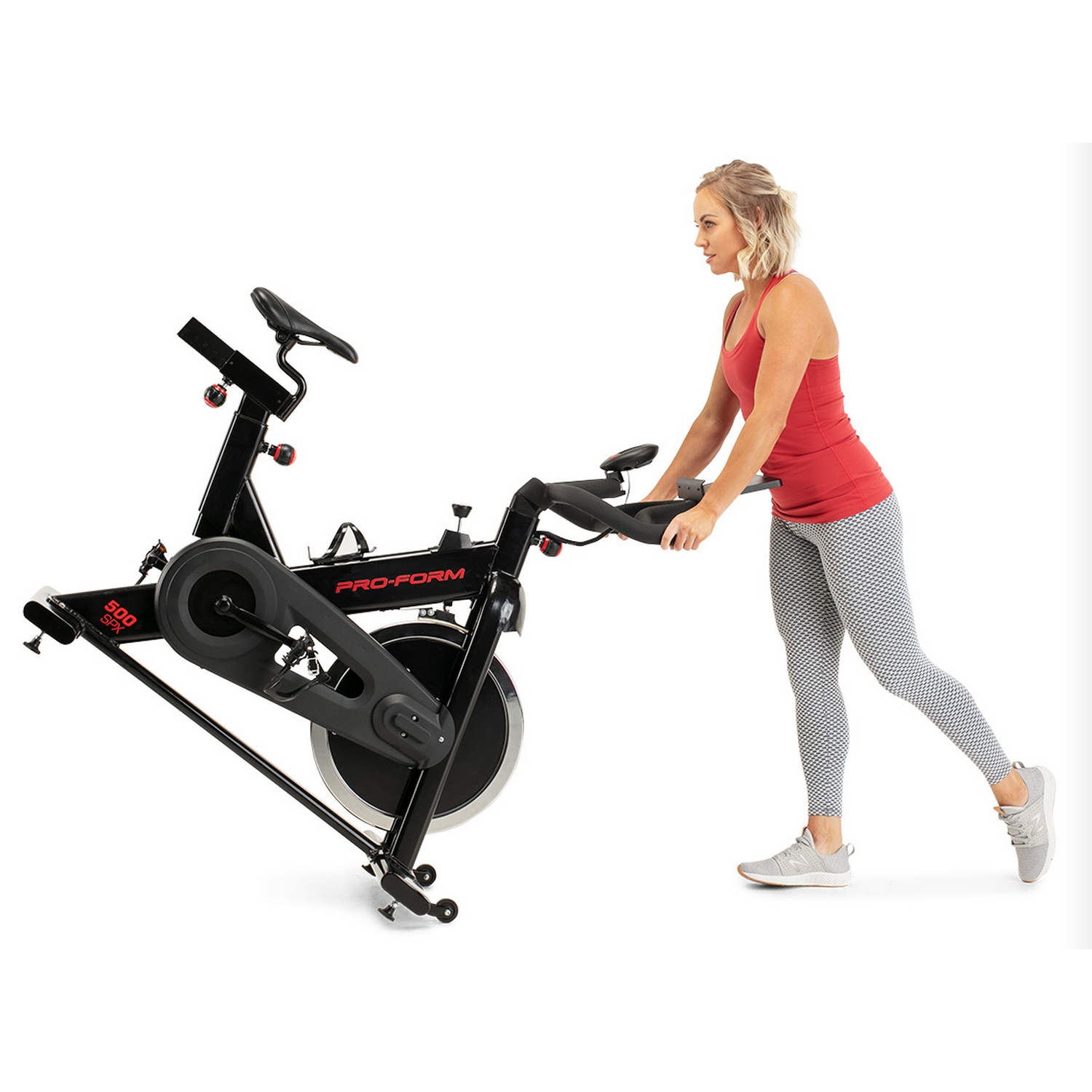 Bicicleta estática - ProForm 500 SPX, Hasta 115 kg, Pantalla LCD, Volante de 18 kg, Asiento ajustable, Negro