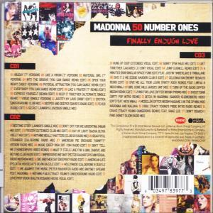 Rückseite eines CD-Covers für Madonnas Album 'Finally Enough Love', mit Titellisten.