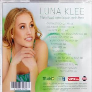 CD-Cover mit einer blonden Frau, die lächelt, Albumtitel ist "Mein Kopf, mein Bauch, mein Herz" von Luna Klee.