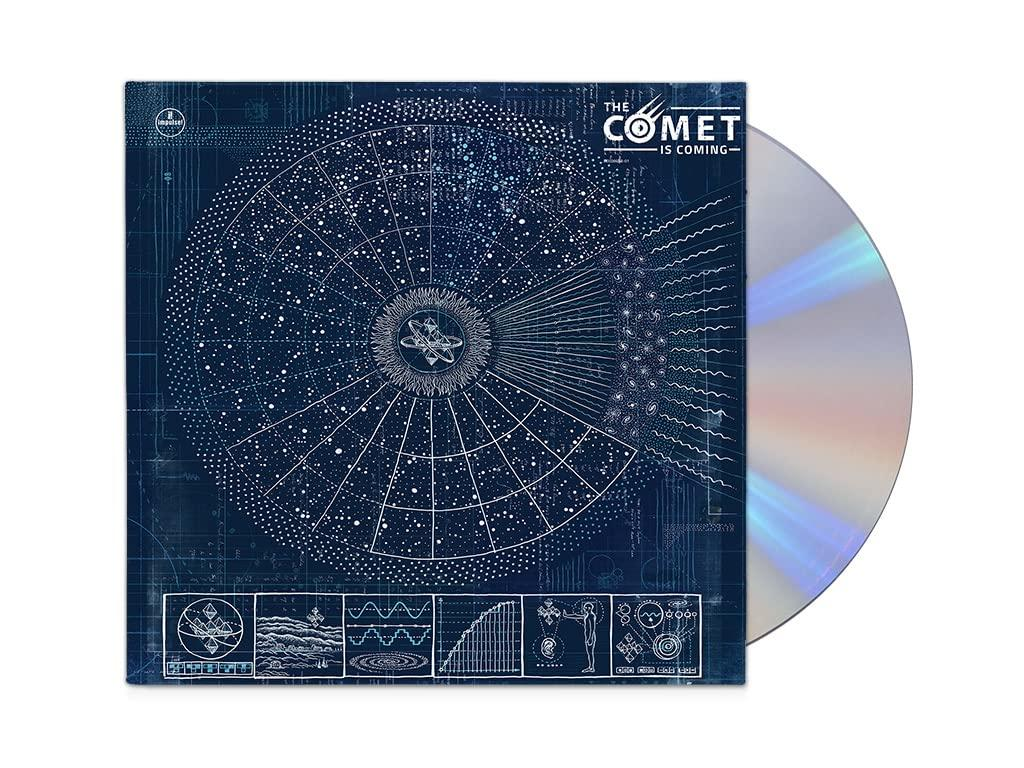 The Comet Is Coming Albumcover, blaues Diagramm, CD auf Weiß, mit kreisförmigem Design.