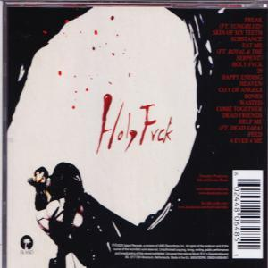 Albumcover, Titel 'Holy Fvck' in Rot. Enthält rote Spritzer und ein Schwarz-Weiß-Bild.