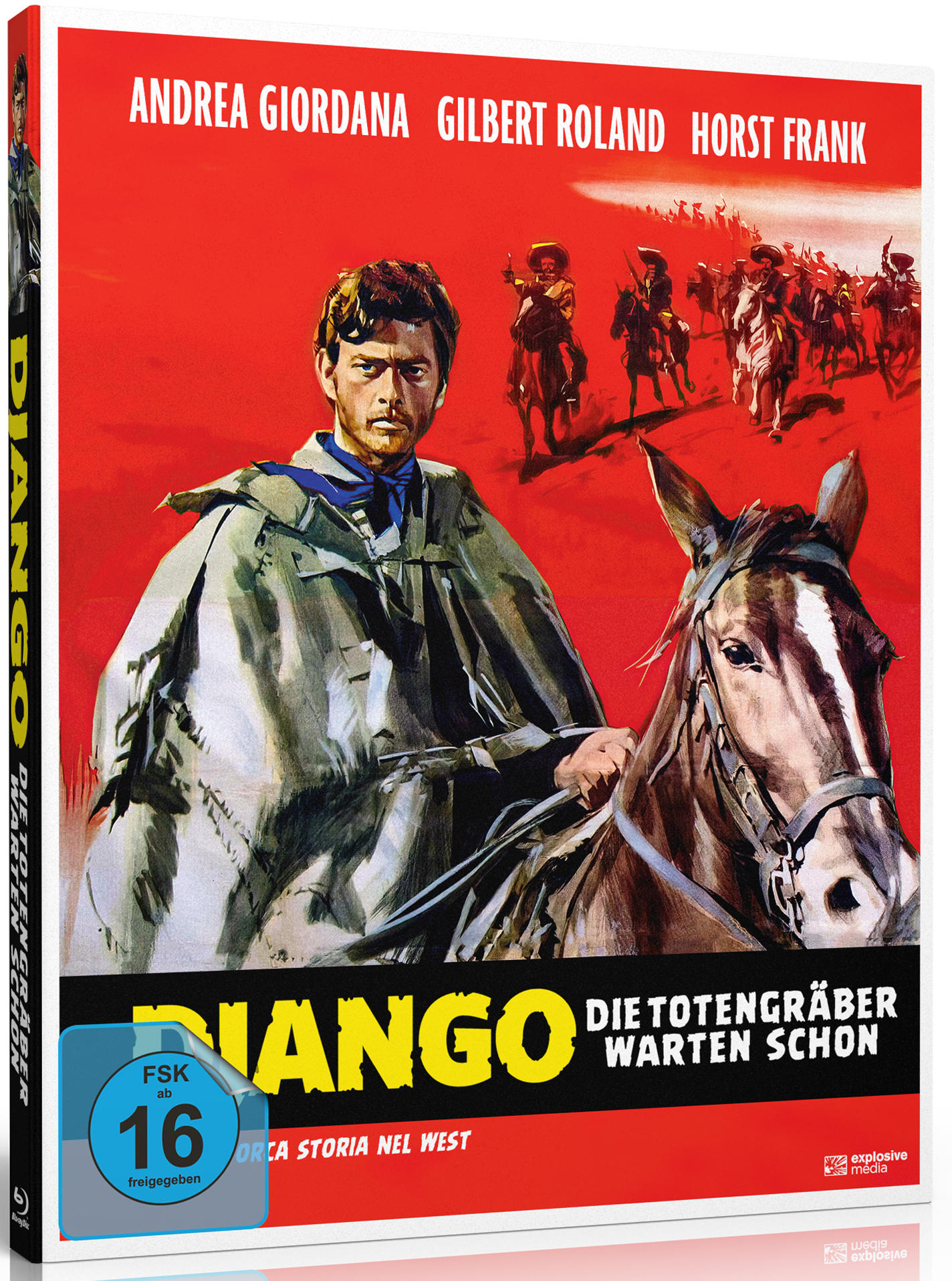 Filmposter für Django, ein Westernfilm, mit einem Mann und einem Pferd.
