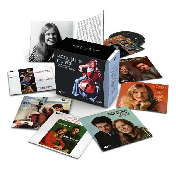 Eine Box mit Jacqueline du Prés Warner-Aufnahmen, mit verschiedenen Albumcovern.