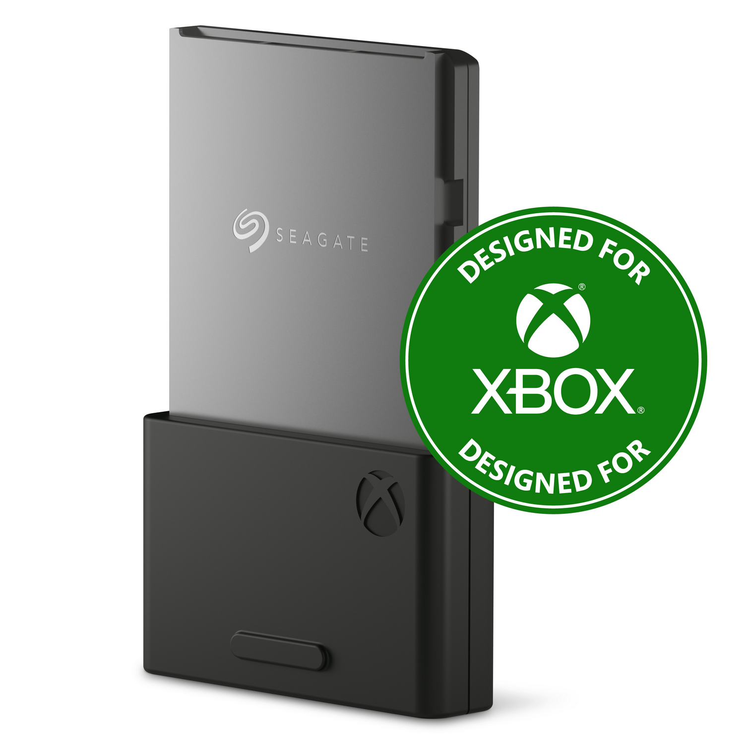 Disco duro externo Seagate para Xbox, negro y gris con el logotipo de Xbox.