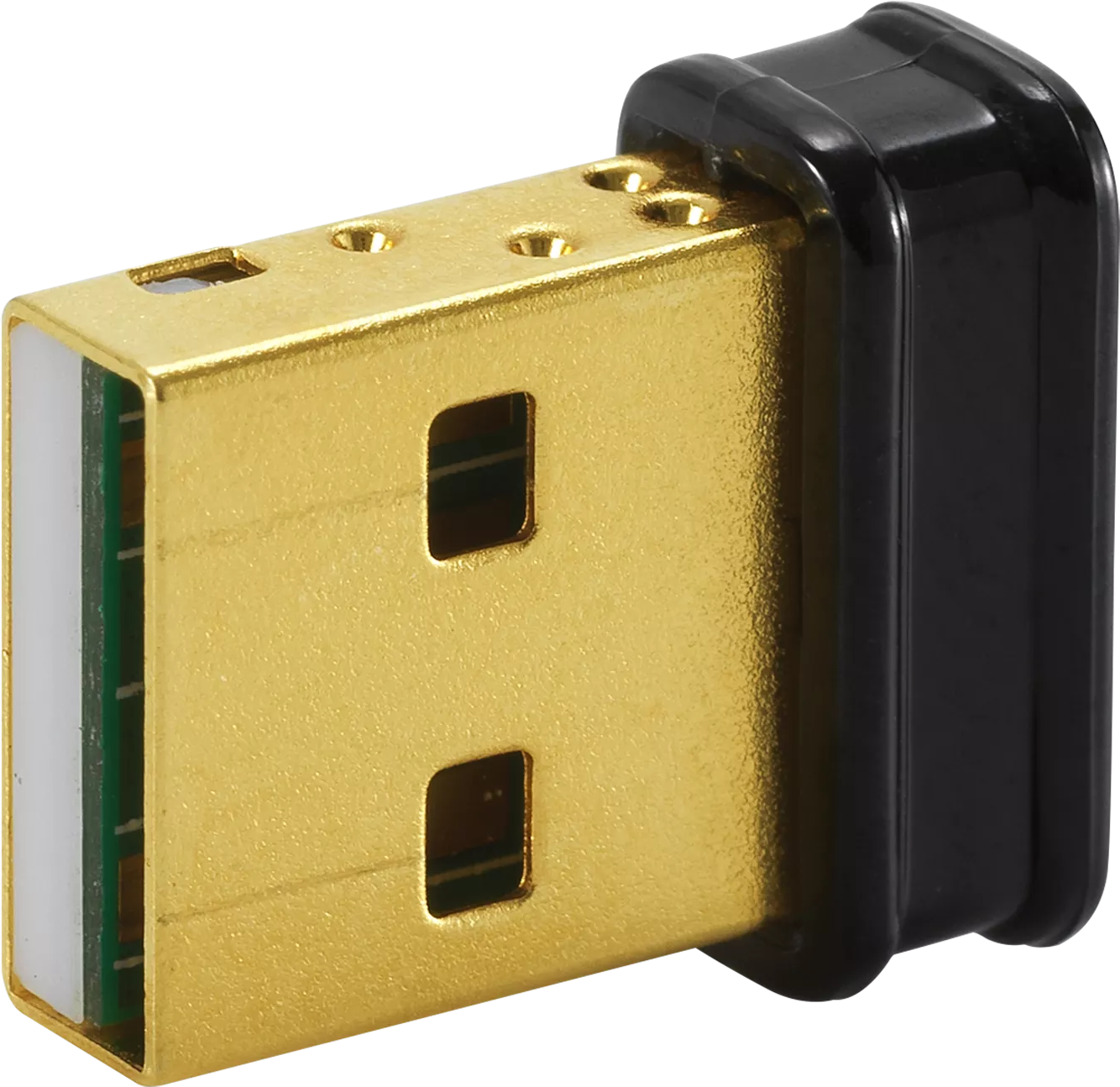 Ein gold-schwarzer USB-Adapter. Er hat einen goldenen USB-Anschluss und eine schwarze Kunststoffhülle.