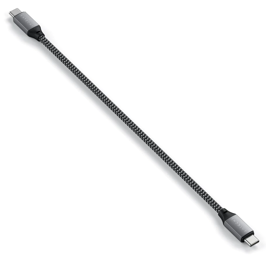USB-C - USB-C kábel. A kábel fekete és szürke, fonott kialakítással.