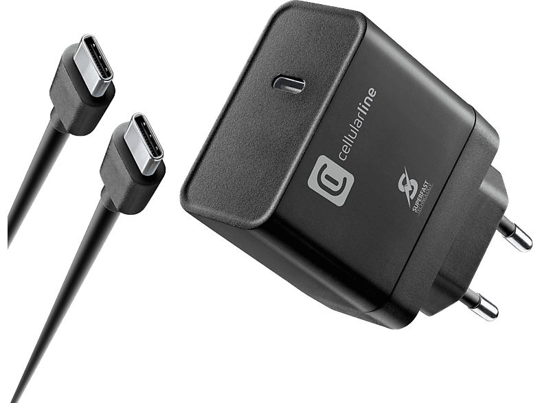 Cellularline Süper Fast Charge PD 45W Şarj Kiti Adaptör + Kablo Siyah