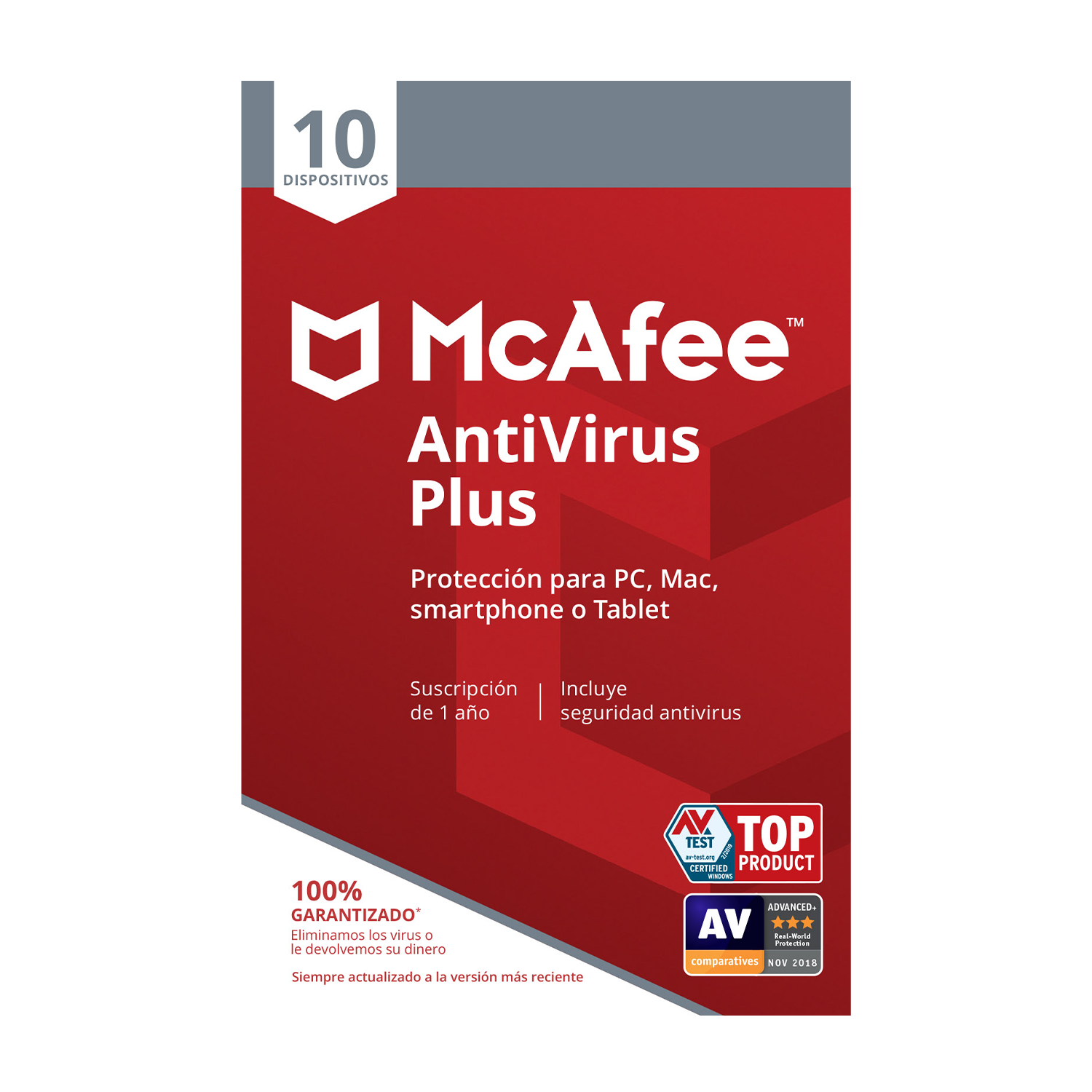 Antivirus - McAfee® Antivirus Plus, suscripción 1 año, 10 dispositivos (Formato Físico)