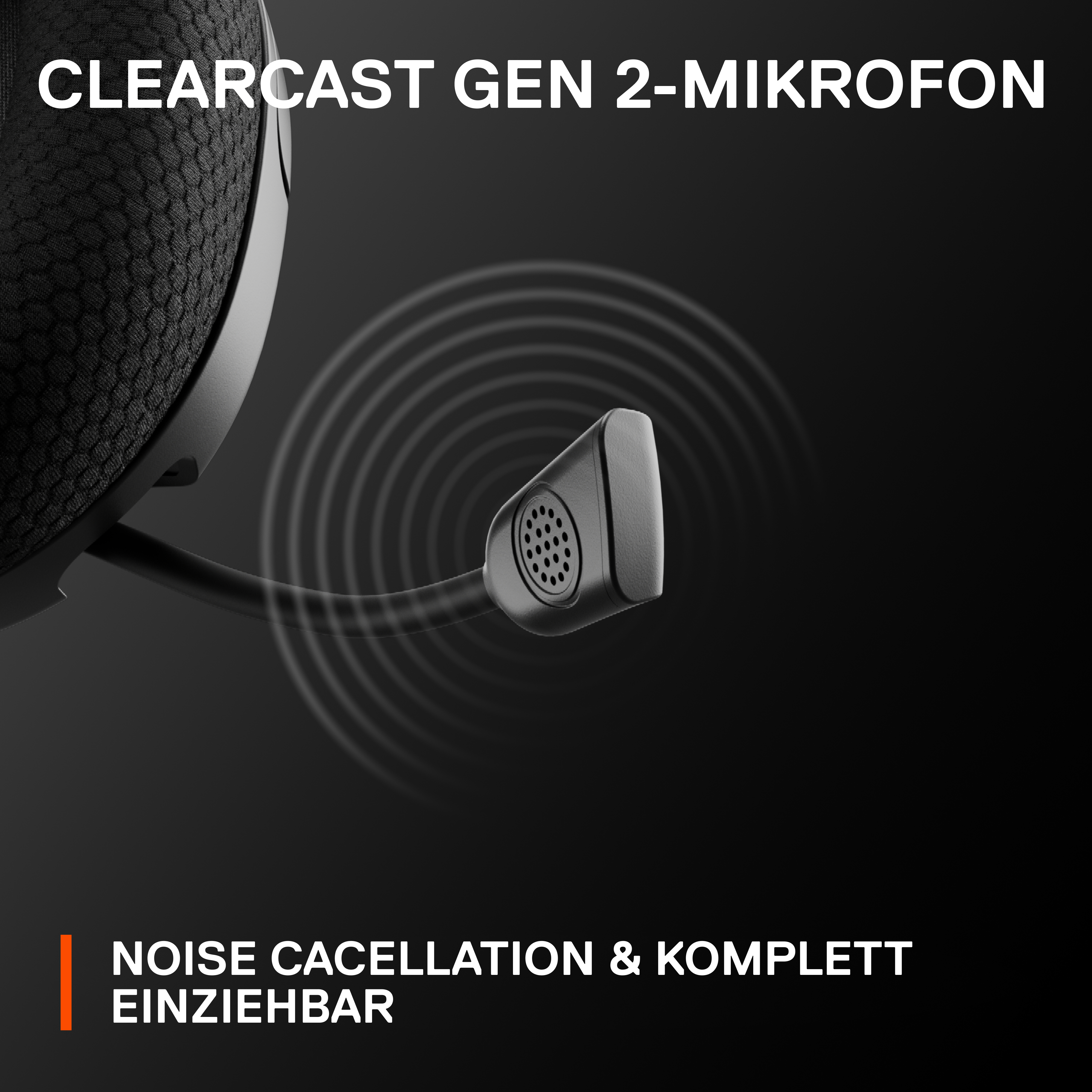 Nahaufnahme eines Headset-Mikrofons. Es ist schwarz mit einer Geräuschunterdrückungsfunktion.