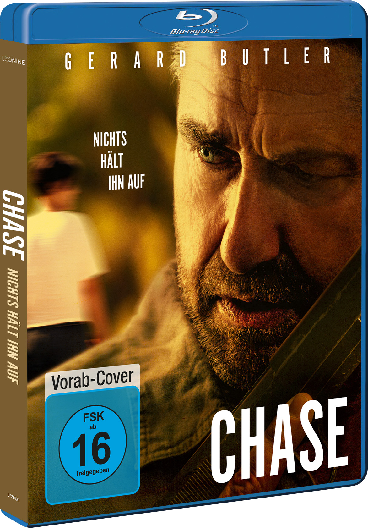 Filmcover von 'Chase' mit Gerard Butler, Mann mit Messer, und Titel.