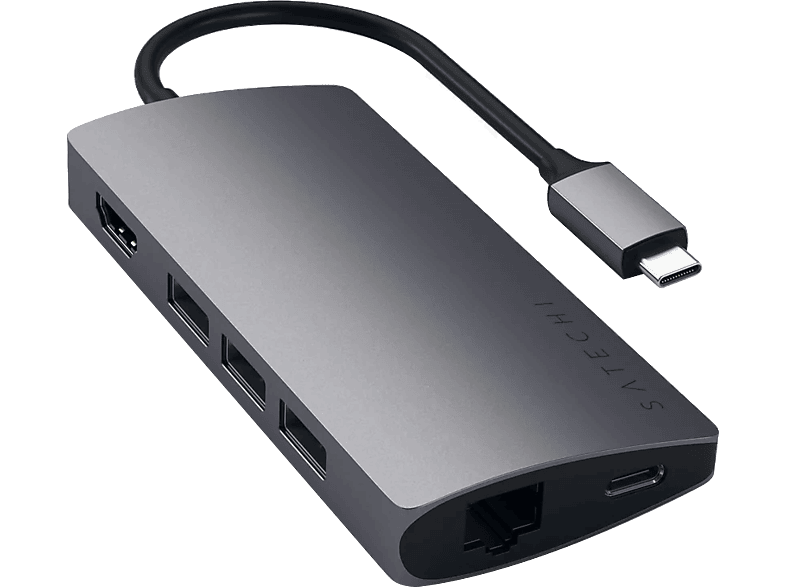 SATECHI Alumínium Type-C Multi-Port adapter V2, HDMI 4K, 3x USB 3.0, MicroSD, LAN, asztroszürke (ST-TCMA2M)