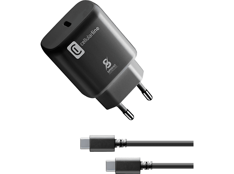 Cellularline Süper Fast Charge PD 25W Şarj Kiti Adaptör+Kablo Siyah