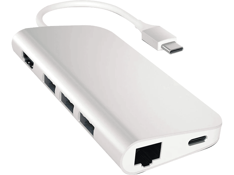 SATECHI Alumínium Type-C Multi-Port adapter, HDMI 4K, 3x USB 3.0, MicroSD, LAN, ezüst (ST-TCMAS)