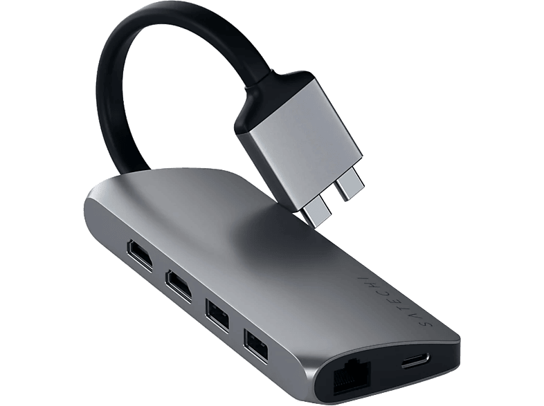 SATECHI Type-C Dual Multimedia Adapter, 2x HDMI, USB 3.0, LAN, MicroSD, asztroszürke (ST-TCDMMAM)