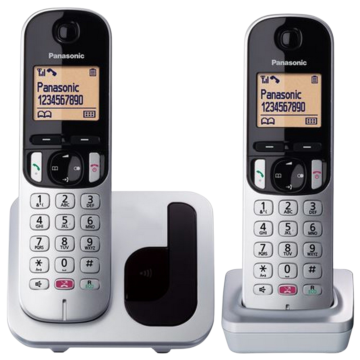 Teléfono - Panasonic KX-TGC250SP, Dúo, Inalámbrico, 1.6", 50 contactos, Bloqueo llamada, Manos libres, Modo ECO, Hasta 18h, Plata