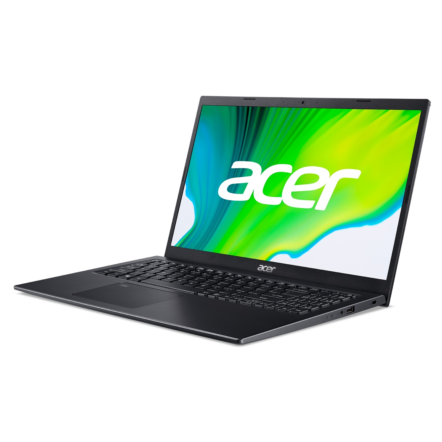 Un portátil negro con el logotipo de Acer sobre un fondo blanco.