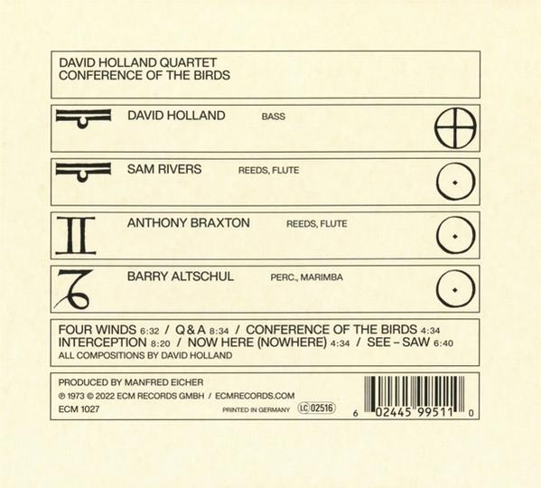 Album borító David Holland Quartet-ről, számcímekkel és zenészek neveivel.