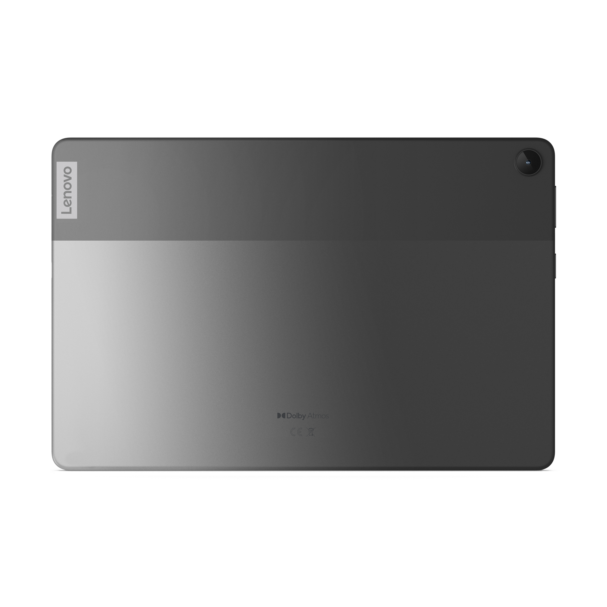 Rückseite eines Lenovo-Tablets, grau, Kamera und Logo.