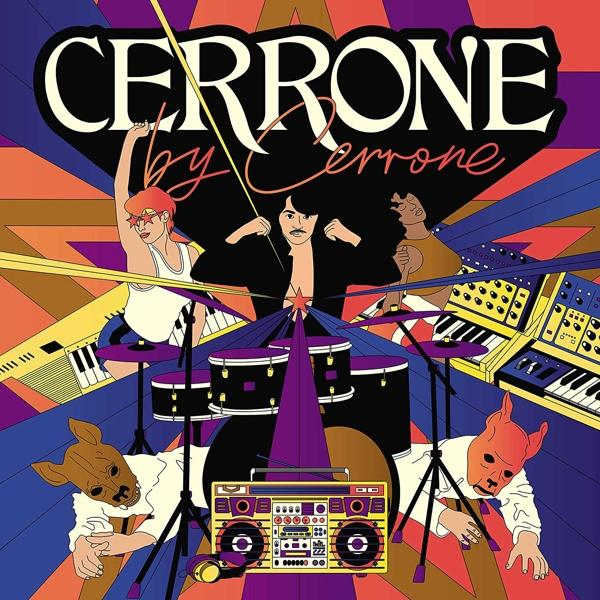 Albumhoes: Cerrone by Cerrone. Met muzikanten, een boombox en een retro esthetiek.