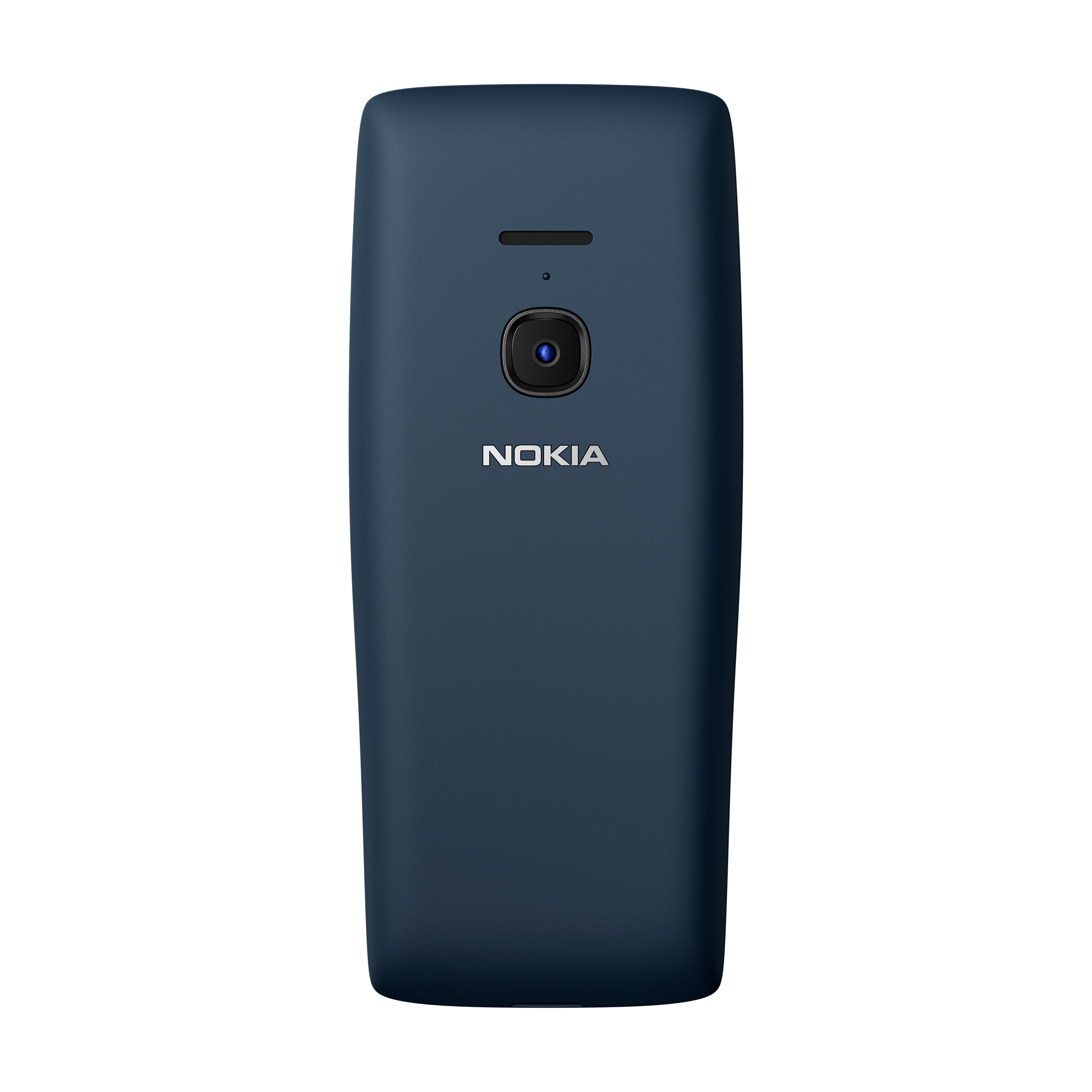 Blaues Nokia-Telefon mit Kamera und Nokia-Logo auf schwarzem Hintergrund.
