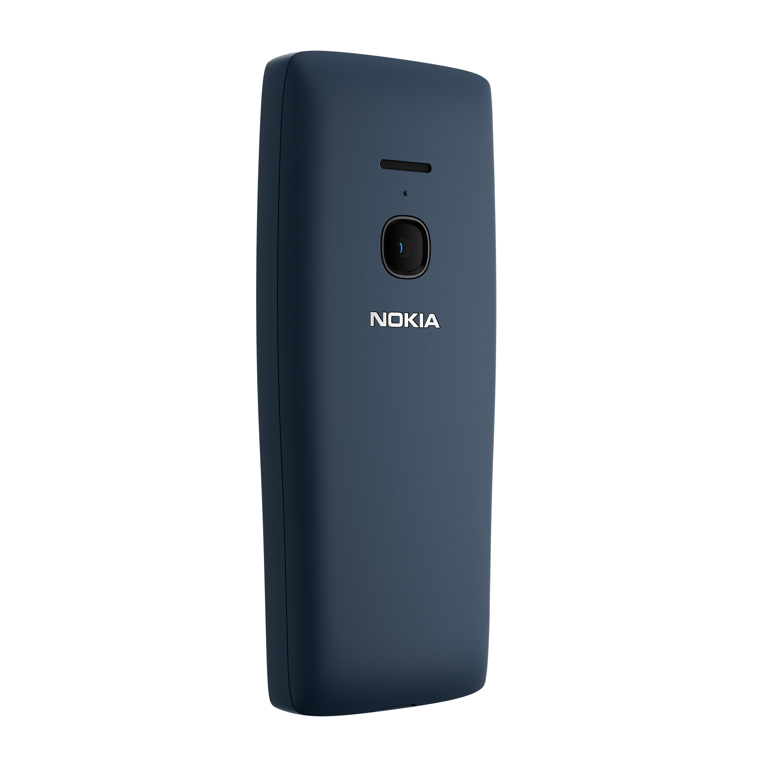 Nokia-Telefon, blau, mit Kamera und Nokia-Logo. Isoliert auf schwarzem Hintergrund.
