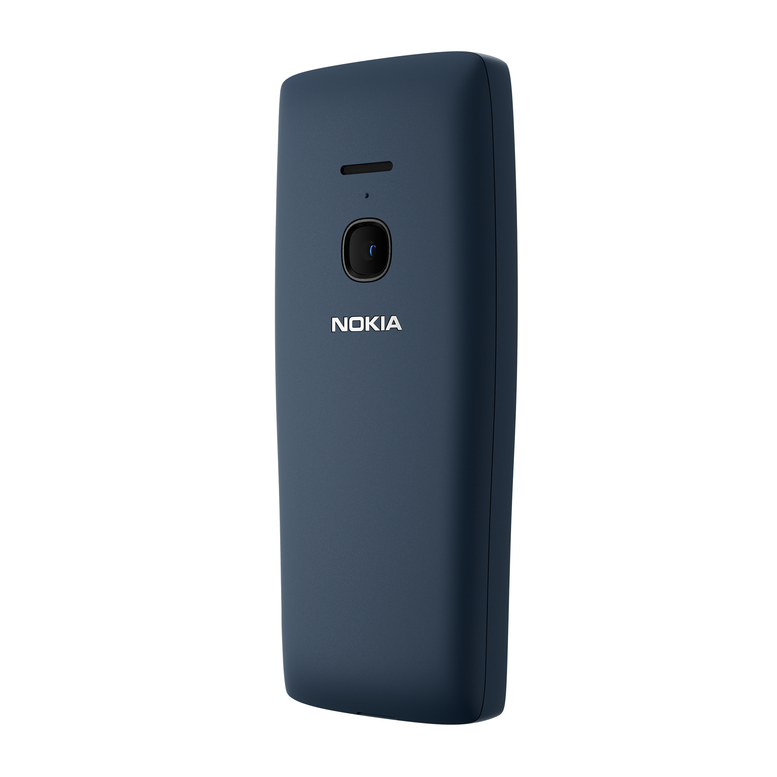 Ein dunkelblaues Nokia-Telefon, Rückansicht. Das Nokia-Logo und eine Kamera sind sichtbar.
