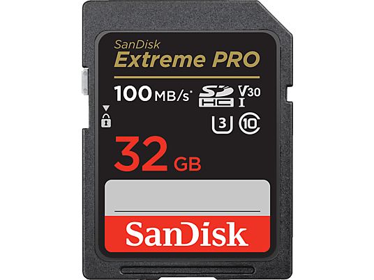SANDISK Extreme PRO (UHS-I) - SDHC-Speicherkarte  (32 GB, 100 MB/s, Schwarz)