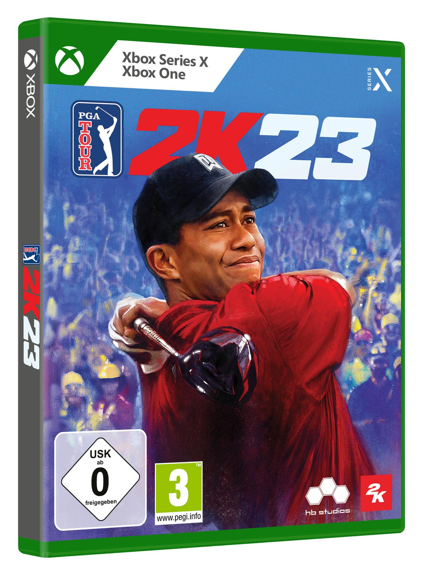 Eine Spielbox mit einer Person, die Golf spielt, auf der Vorderseite.