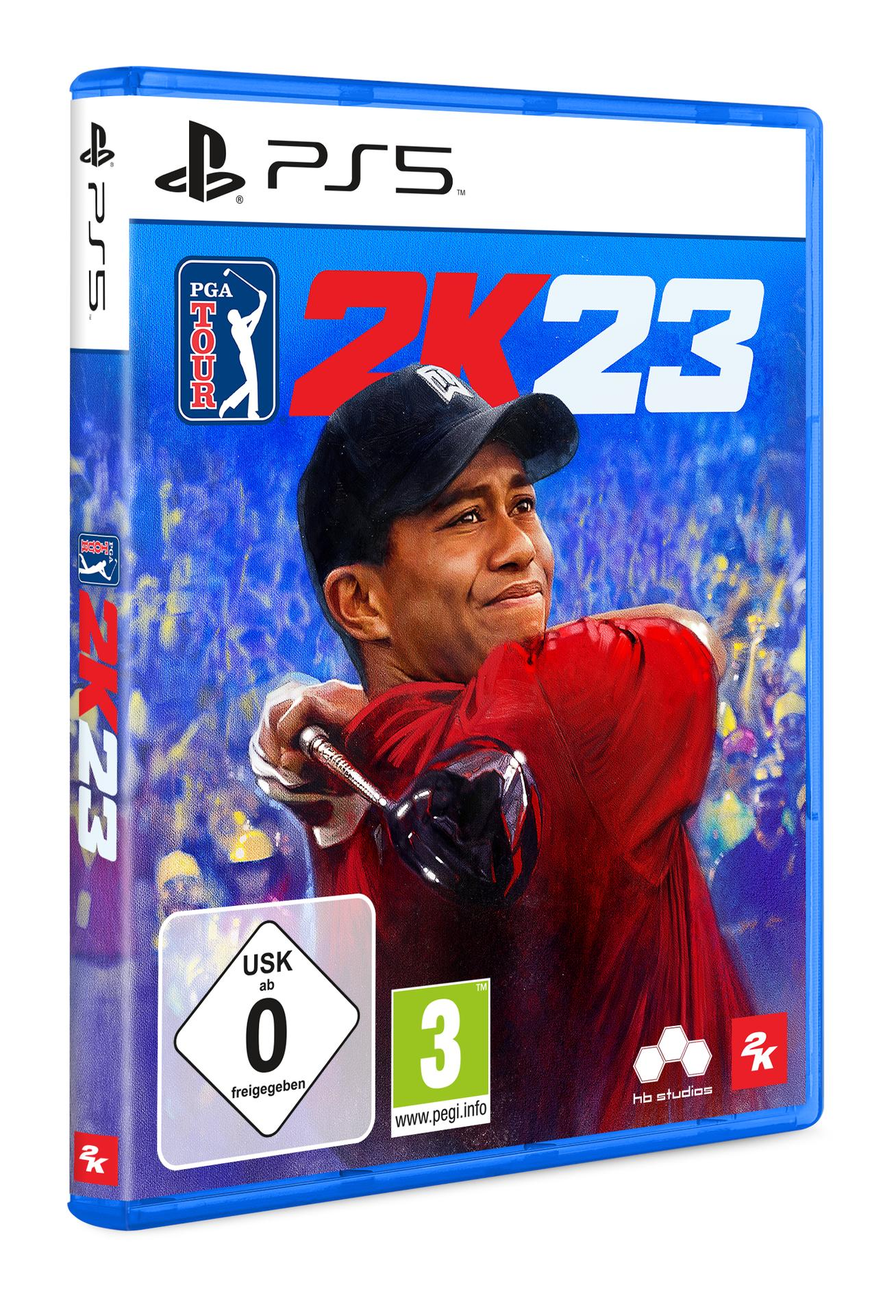 Ein PS5-Spielcase für PGA Tour 2K23 mit einem Foto eines Golfspielers.