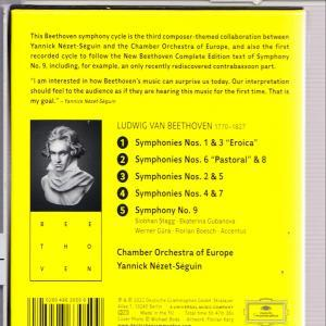 Sárga CD-borító Beethoven-mellszoborral, számlistával és a szimfonikus ciklusról szóló szöveggel.