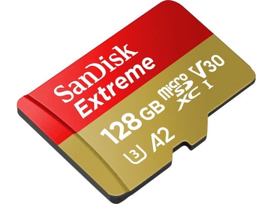 SANDISK Extreme (UHS-I) - Micro-SDXC-Speicherkarte  (128 GB, 190 MB/s, Rot/Gold)