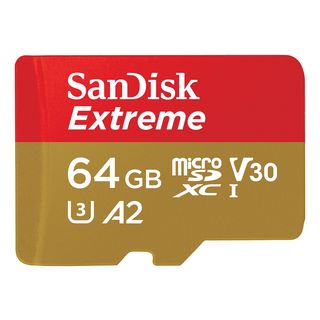 SANDISK Extreme (UHS-I) - Micro-SDXC-Speicherkarte  (64 GB, 170 MB/s, Rot/Gold)