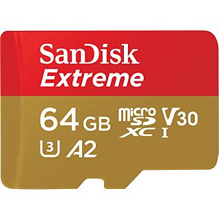 SANDISK Extreme (UHS-I) - Scheda di memoria micro SDXC  (64 GB, 170 MB/s, Rosso /Oro)