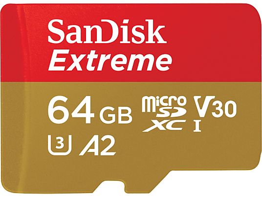 SANDISK Extreme (UHS-I) - Scheda di memoria micro SDXC  (64 GB, 170 MB/s, Rosso /Oro)