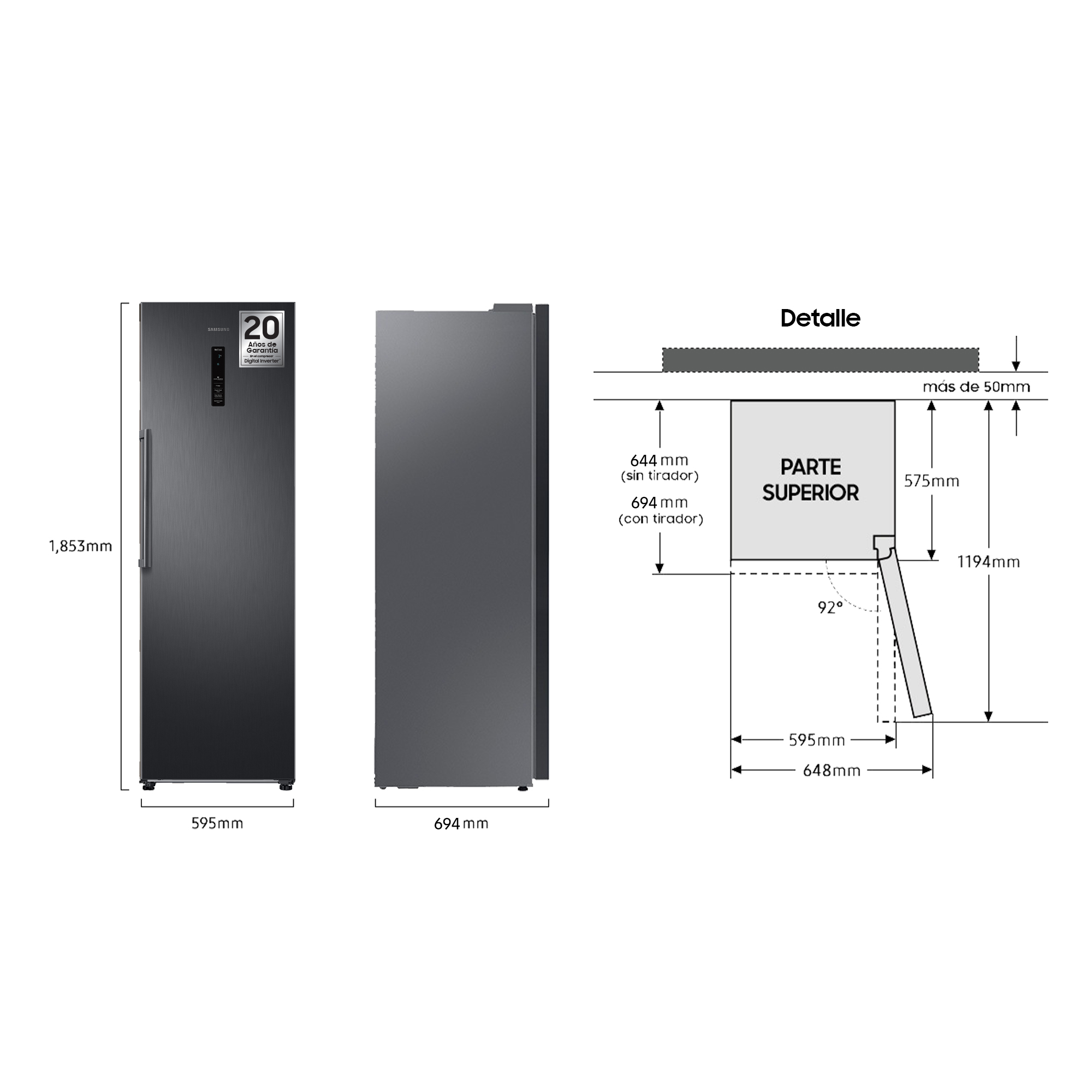 Frigorífico una puerta - Samsung RR39M7565B1/ES, 387 L, Independiente, 41 dB,  Negro