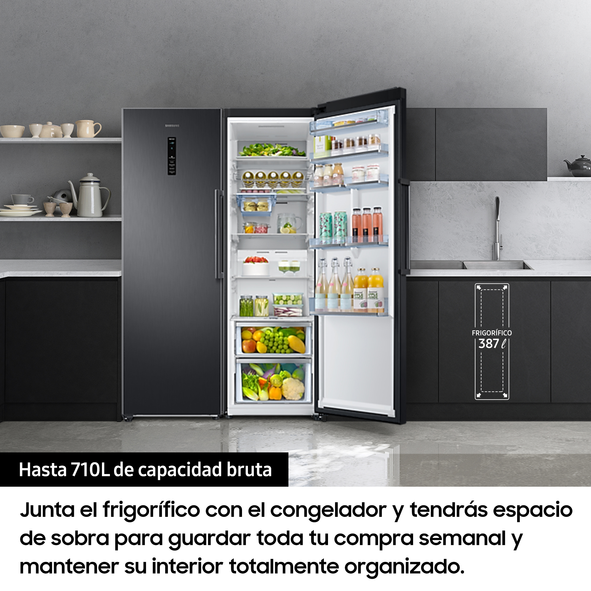 Frigorífico una puerta - Samsung RR39M7565B1/ES, 387 L, Independiente, 41 dB,  Negro