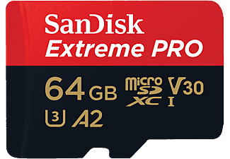 SANDISK Extreme PRO (UHS-I) - Carte mémoire Micro SDXC  (64 GB, 200 MB/s, Rouge/Noir)