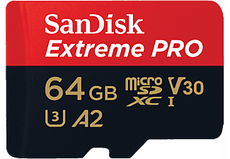 SANDISK Extreme PRO (UHS-I) - Scheda di memoria micro SDXC  (64 GB, 200 MB/s, Rosso/Nero)