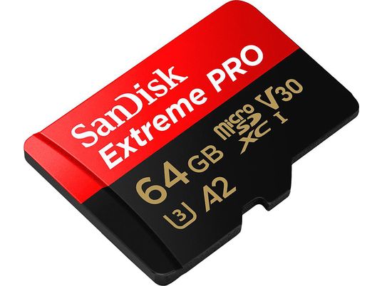 SANDISK Extreme PRO (UHS-I) - Micro-SDXC-Speicherkarte  (64 GB, 200 MB/s, Rot/Schwarz)