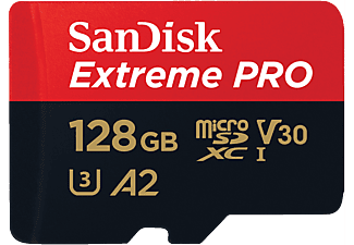 SANDISK Extreme PRO (UHS-I) - Scheda di memoria micro SDXC  (128 GB, 200 MB/s, Rosso/Nero)