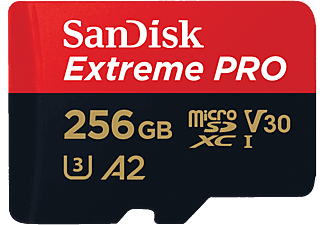 SANDISK Extreme PRO (UHS-I) - Micro-SDXC-Speicherkarte  (256 GB, 200 MB/s, Rot/Schwarz)