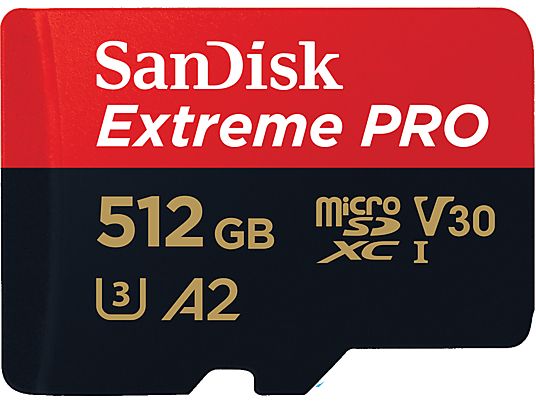 SANDISK Extreme PRO (UHS-I) - Scheda di memoria micro SDXC  (512 GB, 200 MB/s, Rosso/Nero)