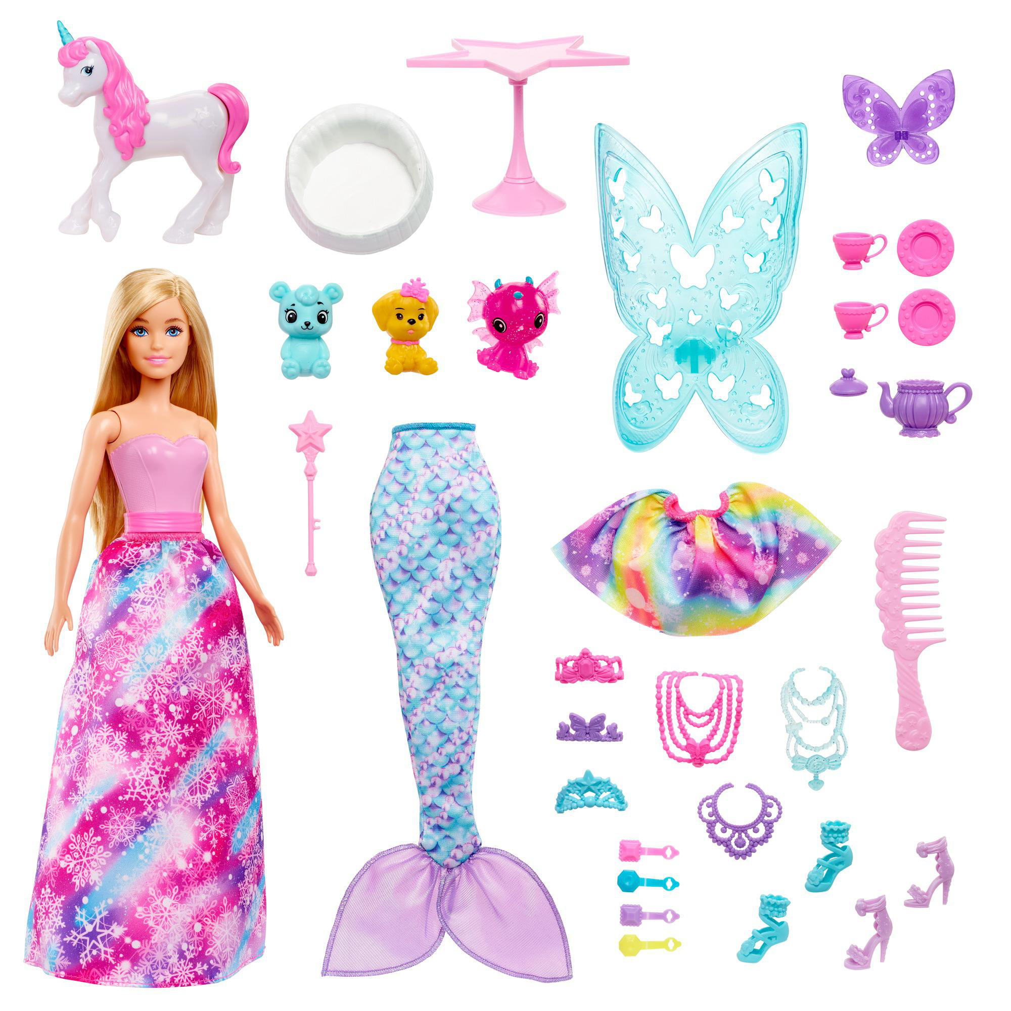Adventskalender Türchen wählbare Überraschungen, MATTEL mit Märchen Dreamtopia HGM66 24 frei Nummerierung ohne GAMES Barbie Mehrfarbig und Barbie-Puppe