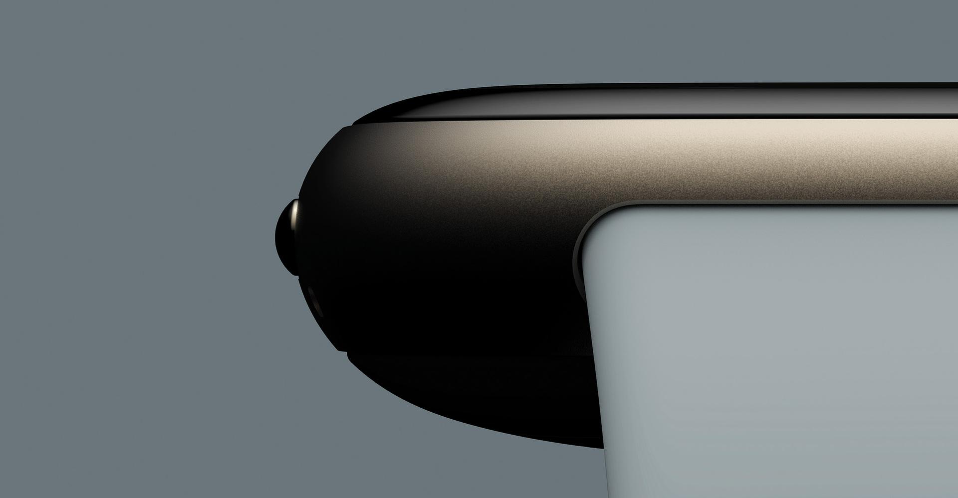 Nahaufnahme einer eleganten, schwarzen und bronzefarbenen Smartwatch.