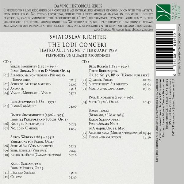 Richter Svjatoslav - The Lodi Concert (07.Februar 1989)  - (CD)